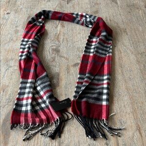 Cejon Red, Black and White Plaid Fringed Scarf
